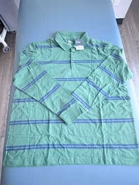 St. John's Bay Green Long-Sleeve Polo with Navy Stripes